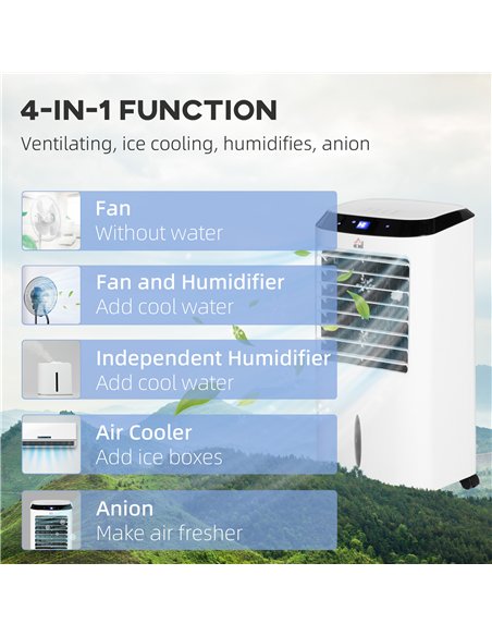 HOMCOM Portable Air Cooler, Evaporative Anion Ice Cooling Fan Water Conditioner Humidifier Unit with 10L Water Tank, 3 Modes, 3 