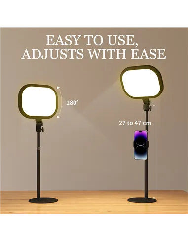 HOMCOM Selfie Light for Video Conference Lighting, Dimmable Desk Lamp with Stand Phone Holder, 5 Colour Modes & 10 Brightness Le