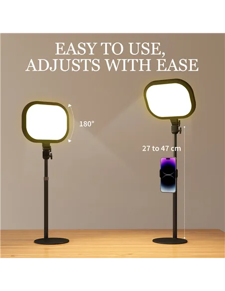 HOMCOM Selfie Light for Video Conference Lighting, Dimmable Desk Lamp with Stand Phone Holder, 5 Colour Modes & 10 Brightness Le