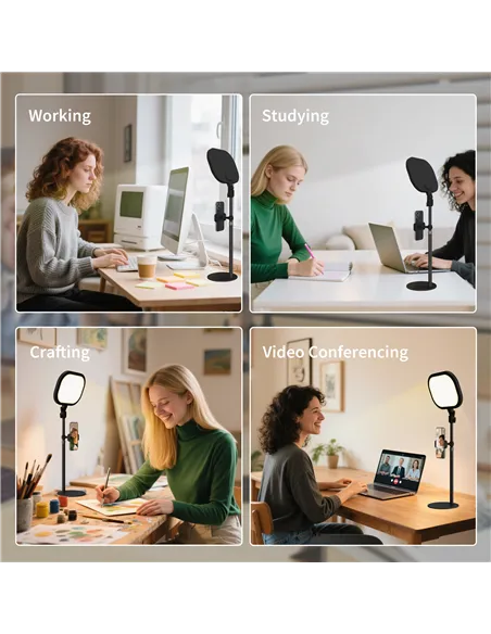 HOMCOM Selfie Light for Video Conference Lighting, Dimmable Desk Lamp with Stand Phone Holder, 5 Colour Modes & 10 Brightness Le
