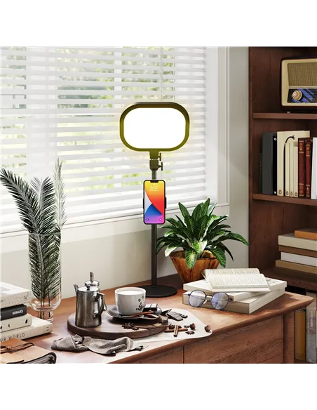 HOMCOM Selfie Light for Video Conference Lighting, Dimmable Desk Lamp with Stand Phone Holder, 5 Colour Modes & 10 Brightness Le