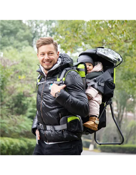 HOMCOM Baby Hiking Backpack Carrier Child Carrier with Ergonomic Hip Seat Detachable Rain Cover Adjustable Straps Stand for Todd
