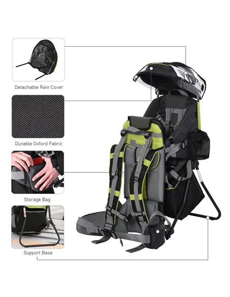 HOMCOM Baby Hiking Backpack Carrier Child Carrier with Ergonomic Hip Seat Detachable Rain Cover Adjustable Straps Stand for Todd