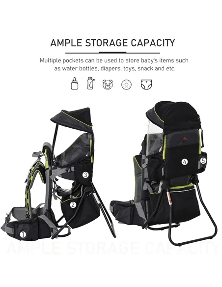 HOMCOM Baby Hiking Backpack Carrier Child Carrier with Ergonomic Hip Seat Detachable Rain Cover Adjustable Straps Stand for Todd