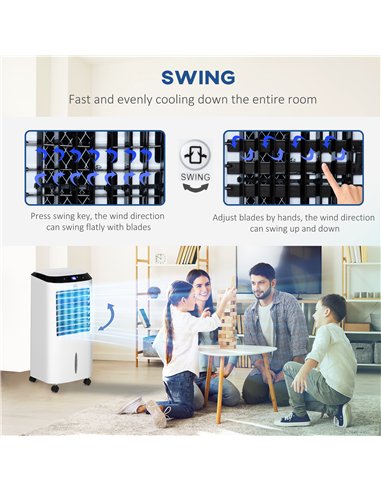 HOMCOM Portable Air Cooler, Evaporative Anion Ice Cooling Fan Water Conditioner Humidifier Unit with 10L Water Tank, 3 Modes, 3 