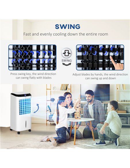 HOMCOM Portable Air Cooler, Evaporative Anion Ice Cooling Fan Water Conditioner Humidifier Unit with 10L Water Tank, 3 Modes, 3 