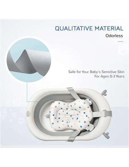 HOMCOM Foldable Baby Bathtub Set, Collapsible Bath Tub with Thermostatic Water Plug, Non-Slip Support, Cushion Pad, Drain Plugs,