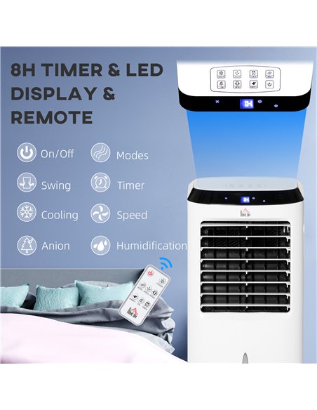 HOMCOM Portable Air Cooler, Evaporative Anion Ice Cooling Fan Water Conditioner Humidifier Unit with 10L Water Tank, 3 Modes, 3 