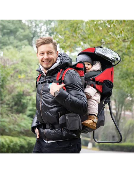 HOMCOM Baby Hiking Backpack Carrier Child Carrier with Ergonomic Hip Seat Detachable Rain Cover Adjustable Straps Stand for Todd