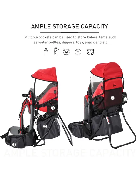 HOMCOM Baby Hiking Backpack Carrier Child Carrier with Ergonomic Hip Seat Detachable Rain Cover Adjustable Straps Stand for Todd