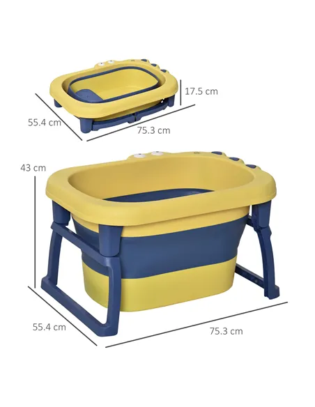 HOMCOM Baby Bathtub for 0-6 Years Collapsible Non-Slip Portable with Stool Seat for Newborns Infants Toddlers Kids - Yellow