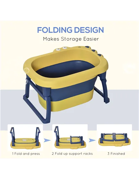 HOMCOM Baby Bathtub for 0-6 Years Collapsible Non-Slip Portable with Stool Seat for Newborns Infants Toddlers Kids - Yellow