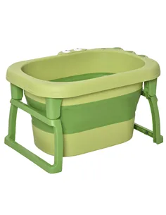HOMCOM Foldable Baby Bathtub, with Stool - Green