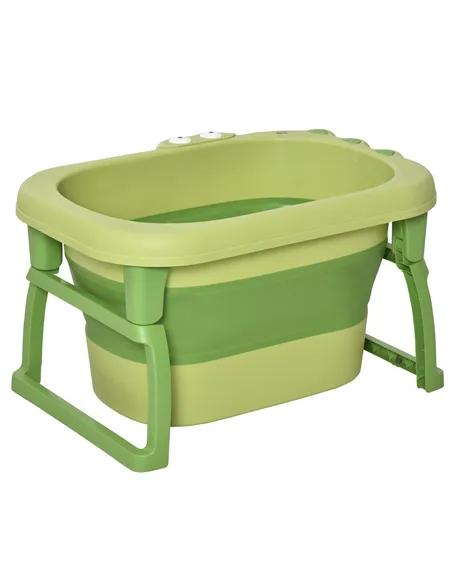 HOMCOM Foldable Baby Bathtub, with Stool - Green
