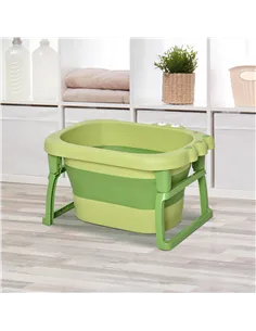 HOMCOM Foldable Baby Bathtub, with Stool - Green 2