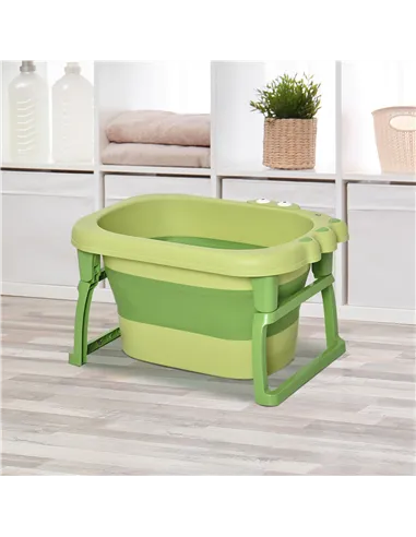 HOMCOM Foldable Baby Bathtub, with Stool - Green