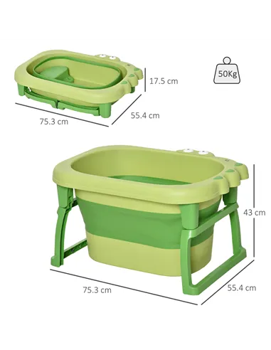 HOMCOM Foldable Baby Bathtub, with Stool - Green
