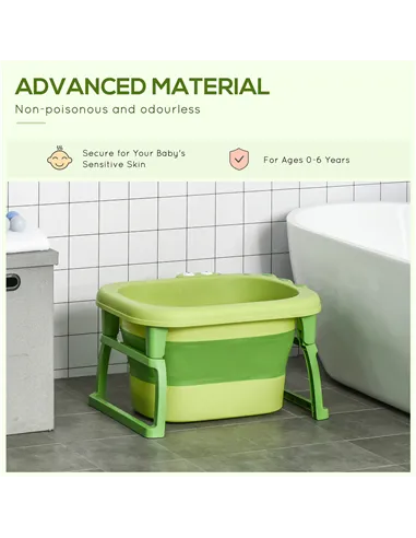 HOMCOM Foldable Baby Bathtub, with Stool - Green