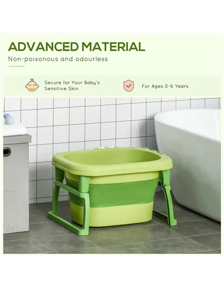 HOMCOM Foldable Baby Bathtub, with Stool - Green