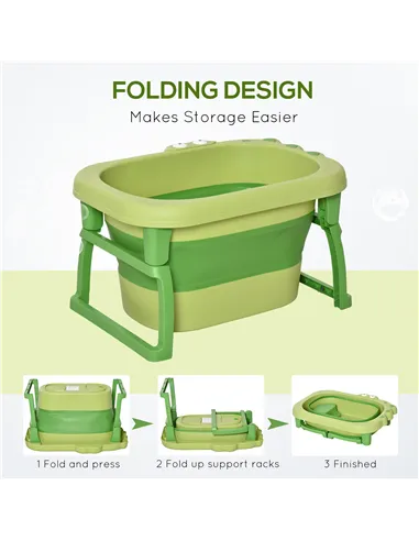 HOMCOM Foldable Baby Bathtub, with Stool - Green
