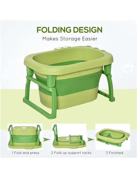 HOMCOM Foldable Baby Bathtub, with Stool - Green