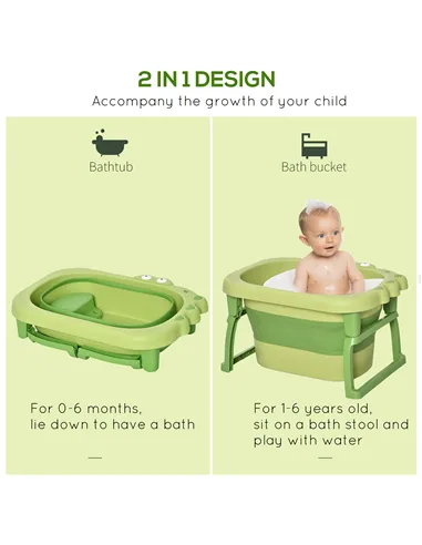 HOMCOM Foldable Baby Bathtub, with Stool - Green