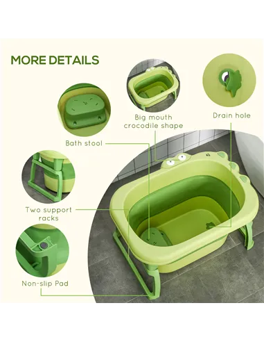 HOMCOM Foldable Baby Bathtub, with Stool - Green