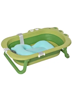 HOMCOM Baby Bath Tub for Toddler Kids Infant Ergonomic Foldable Secure Non-Slip Portable with Baby Cushion for 0-3 Years Green
