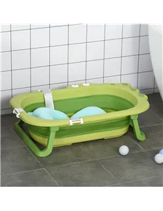 HOMCOM Baby Bath Tub for Toddler Kids Infant Ergonomic Foldable Secure Non-Slip Portable with Baby Cushion for 0-3 Years Green 2