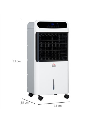 HOMCOM Mobile Air Cooler, 12L Tank Evaporative Ice Cooling Fan Water Conditioner Humidifier Unit with 3 Modes, 3 Speed, Remote, 