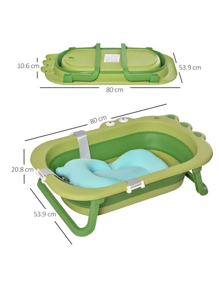 HOMCOM Baby Bath Tub for Toddler Kids Infant Ergonomic Foldable Secure Non-Slip Portable with Baby Cushion for 0-3 Years Green