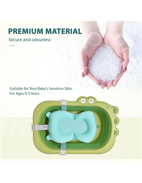 HOMCOM Baby Bath Tub for Toddler Kids Infant Ergonomic Foldable Secure Non-Slip Portable with Baby Cushion for 0-3 Years Green