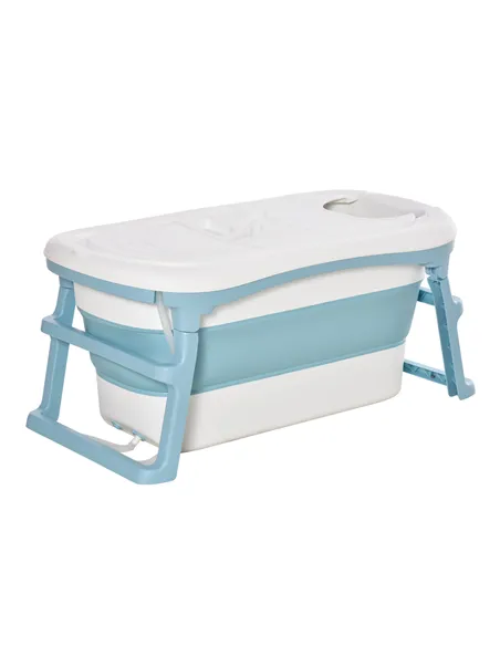 HOMCOM Foldable Bathtub Kids Bath Tub with Lid Large Freestanding Bathtubs Home Sauna for Toddler Children Teenage 1 - 12 Years