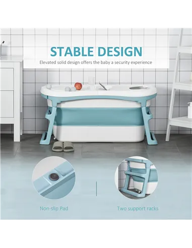 HOMCOM Foldable Bathtub Kids Bath Tub with Lid Large Freestanding Bathtubs Home Sauna for Toddler Children Teenage 1 - 12 Years