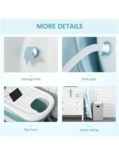 HOMCOM Foldable Bathtub Kids Bath Tub with Lid Large Freestanding Bathtubs Home Sauna for Toddler Children Teenage 1 - 12 Years