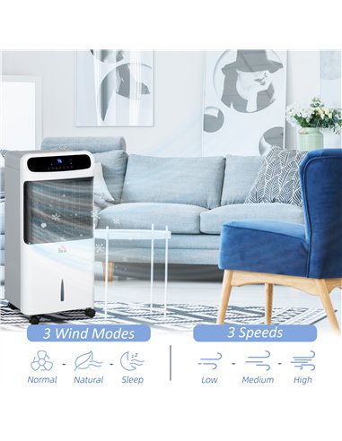 HOMCOM Mobile Air Cooler, 12L Tank Evaporative Ice Cooling Fan Water Conditioner Humidifier Unit with 3 Modes, 3 Speed, Remote, 