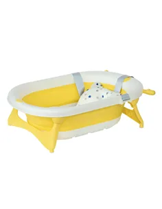 HOMCOM Foldable Baby Bathtub Set, Collapsible Bath Tub with Thermostatic Water Plug, Non-Slip Support, Cushion Pad, Drain Plugs,