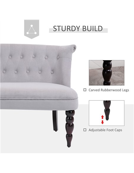 HOMCOM Loveseat with Wood Frame, Compact 2 Seater Sofa, Button Tufted Chaise Lounger with Carved Legs, Vintage Design for Bedroo