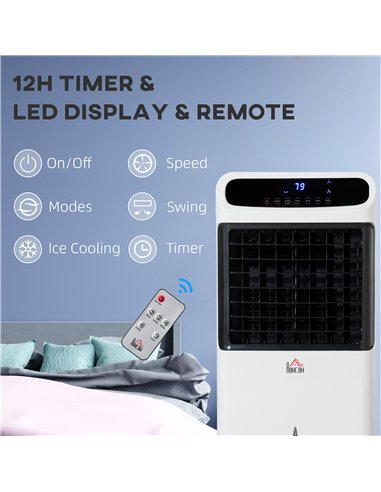 HOMCOM Mobile Air Cooler, 12L Tank Evaporative Ice Cooling Fan Water Conditioner Humidifier Unit with 3 Modes, 3 Speed, Remote, 
