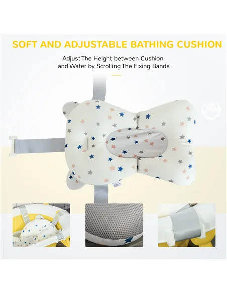 HOMCOM Foldable Baby Bathtub Set, Collapsible Bath Tub with Thermostatic Water Plug, Non-Slip Support, Cushion Pad, Drain Plugs,