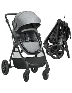 HOMCOM Foldable Baby Stoller, with Reclining Backrest, Adjustable Canopy, for Ages 0-36 Months - Grey