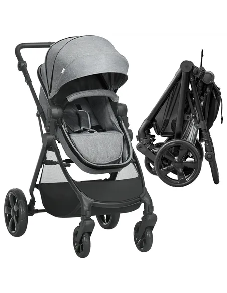 HOMCOM Foldable Baby Stoller, with Reclining Backrest, Adjustable Canopy, for Ages 0-36 Months - Grey