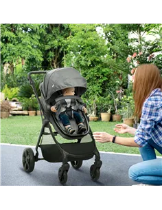 HOMCOM Foldable Baby Stoller, with Reclining Backrest, Adjustable Canopy, for Ages 0-36 Months - Grey 2