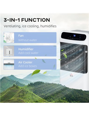 HOMCOM Mobile Air Cooler, 12L Tank Evaporative Ice Cooling Fan Water Conditioner Humidifier Unit with 3 Modes, 3 Speed, Remote, 