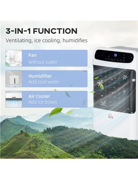 HOMCOM Mobile Air Cooler, 12L Tank Evaporative Ice Cooling Fan Water Conditioner Humidifier Unit with 3 Modes, 3 Speed, Remote, 