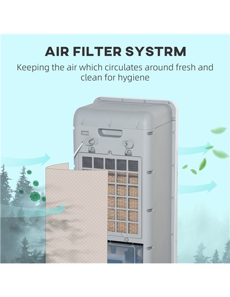 HOMCOM Mobile Air Cooler, 12L Tank Evaporative Ice Cooling Fan Water Conditioner Humidifier Unit with 3 Modes, 3 Speed, Remote, 