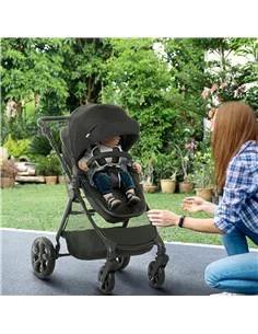 HOMCOM Foldable Baby Stoller, with Reclining Backrest, Adjustable Canopy, for Ages 0-36 Months - Black 2