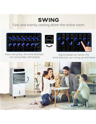 HOMCOM Mobile Air Cooler, 12L Tank Evaporative Ice Cooling Fan Water Conditioner Humidifier Unit with 3 Modes, 3 Speed, Remote, 