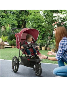 HOMCOM Foldable Three-Wheeler Baby Stroller w/ Canopy, Storage Basket - Red 2