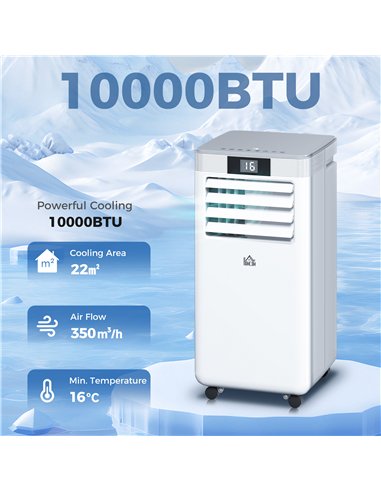 HOMCOM 10000 BTU Air Conditioning Unit, 4-in-1 Portable Air Conditioner, Dehumidifier, Cooling, Fan, Sleep Mode, with Remote Con